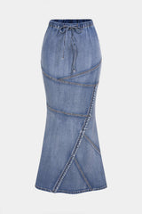 Denim Drawstring Asymmetrical Mermaid Skirt