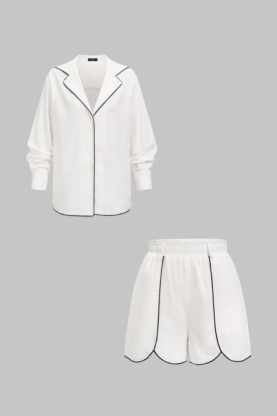 Contrast Binding Notched Lapel Long Sleeve Top And Shorts Set