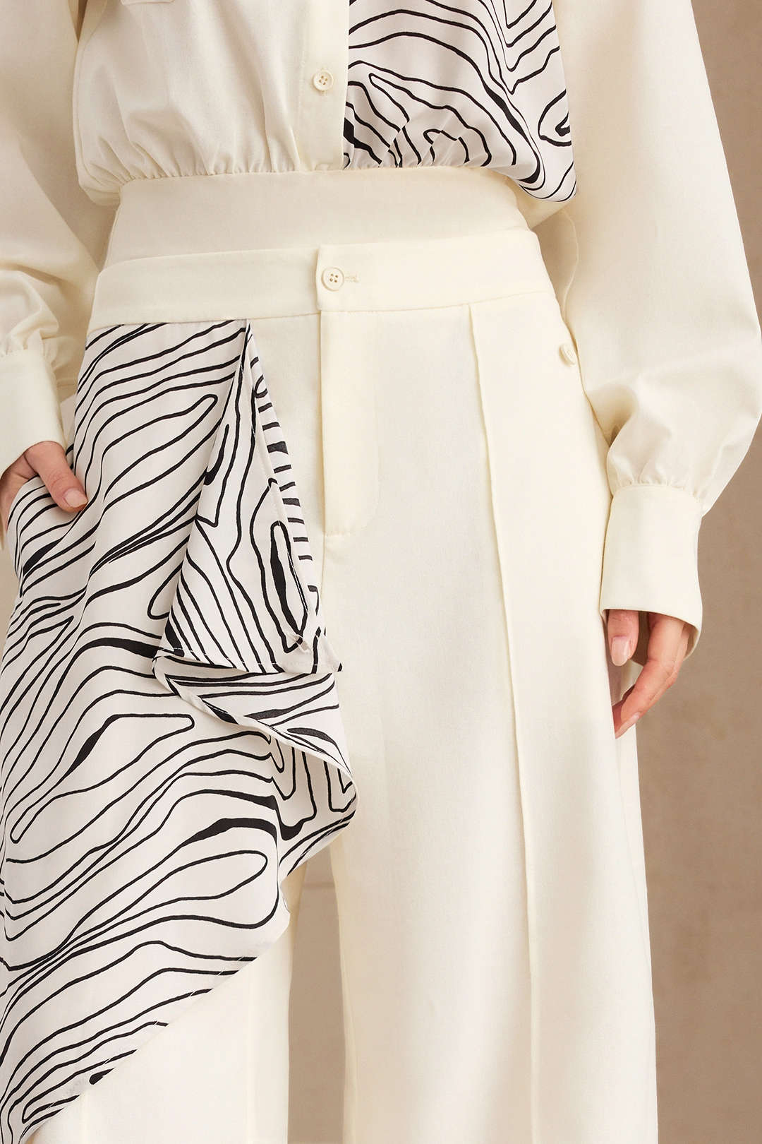Abstract Print Patchwork Asymmetrical Pants
