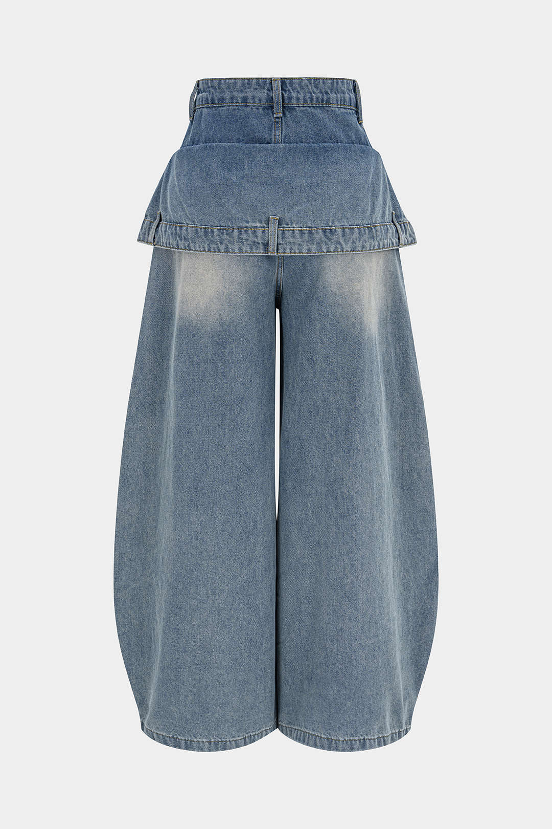 Denim Double Waistband Asymmetrical Ripped Wide Leg Jeans