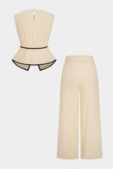 Contrast Trim Round Neck Asymmetrical Tank Top And Straight Leg Pants Set