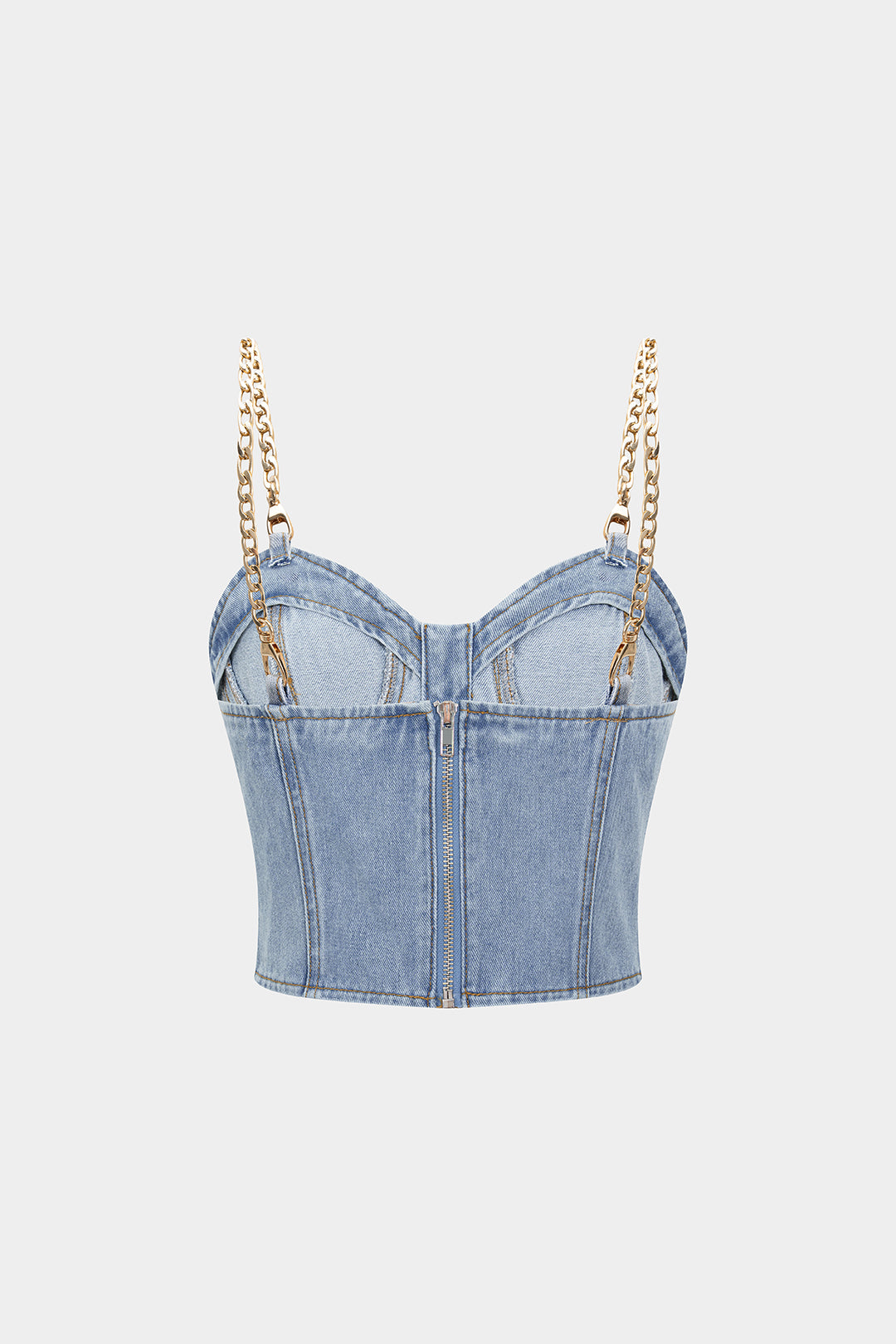 Denim Metallic Chain Bustier Cami Top