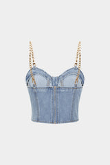 Denim Metallic Chain Bustier Cami Top