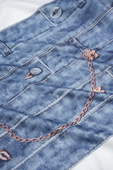Denim Print Round Neck Short Sleeve T-Shirt