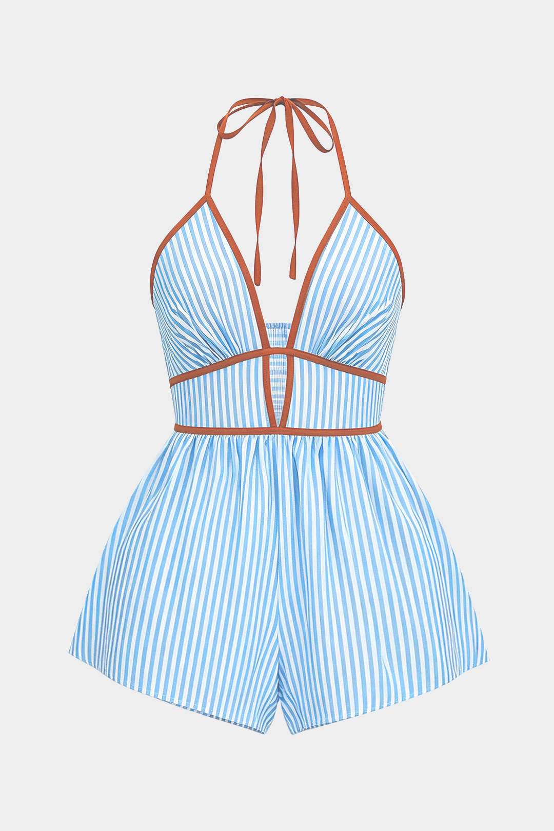 Contrast Stripes Print Halter Neck Tie-Up Sleeveless Romper