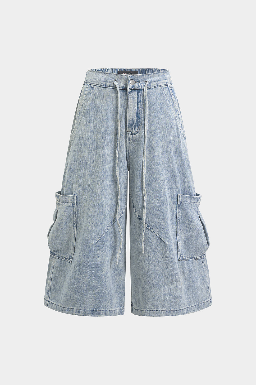 Denim Shirred Waistband Pocket Shorts