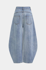 Denim Metallic Buckle Wide Leg Jeans