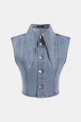 Denim Lapel Button Vest