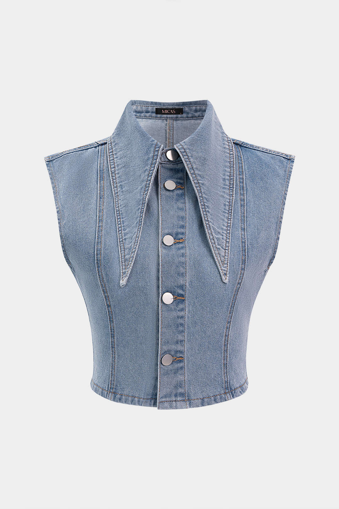 Denim Lapel Button Vest