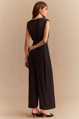 Chiffon Round Neck Belted Sleeveless Wide Leg Jumpsuit