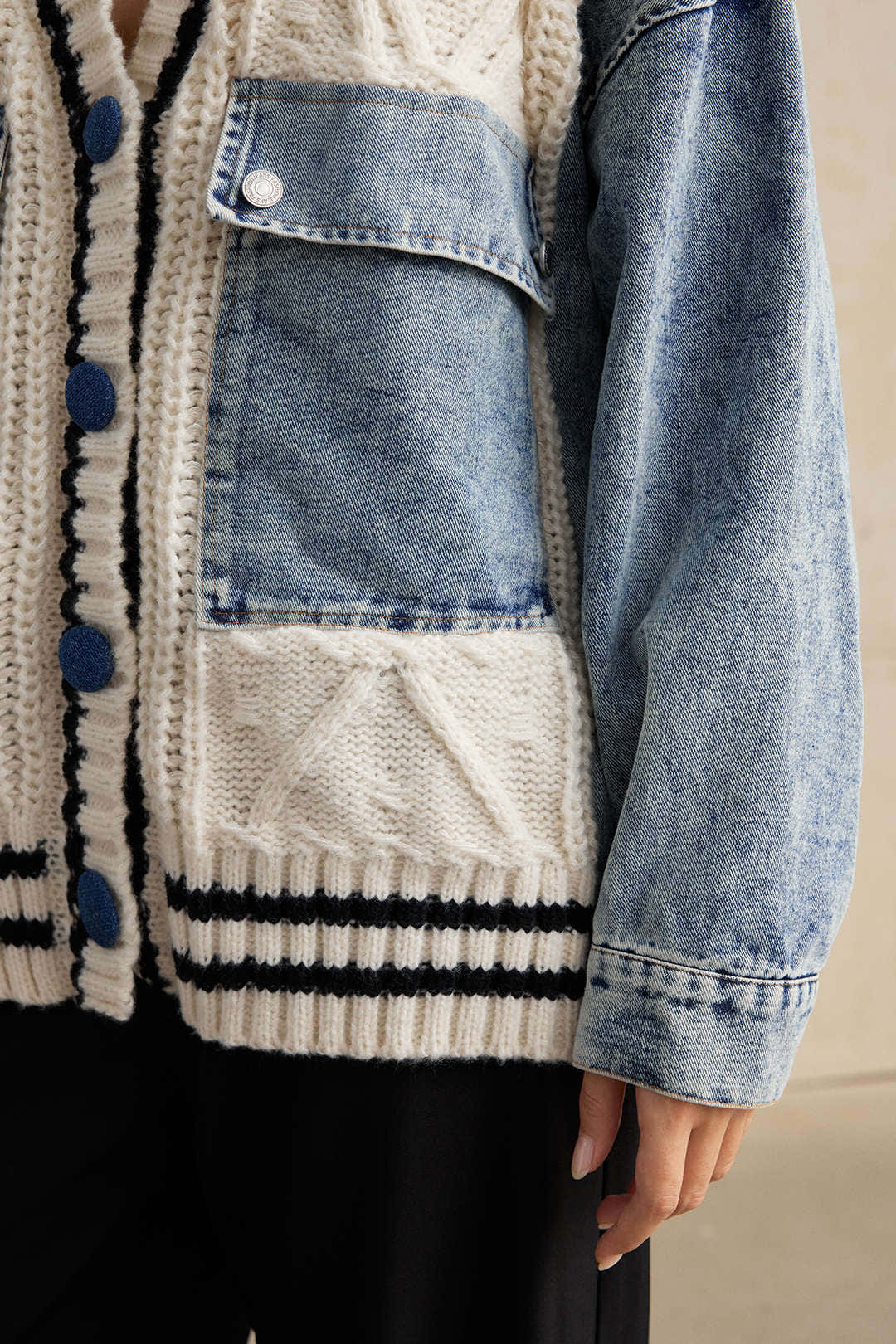 Denim Patchwork Knit Outerwear