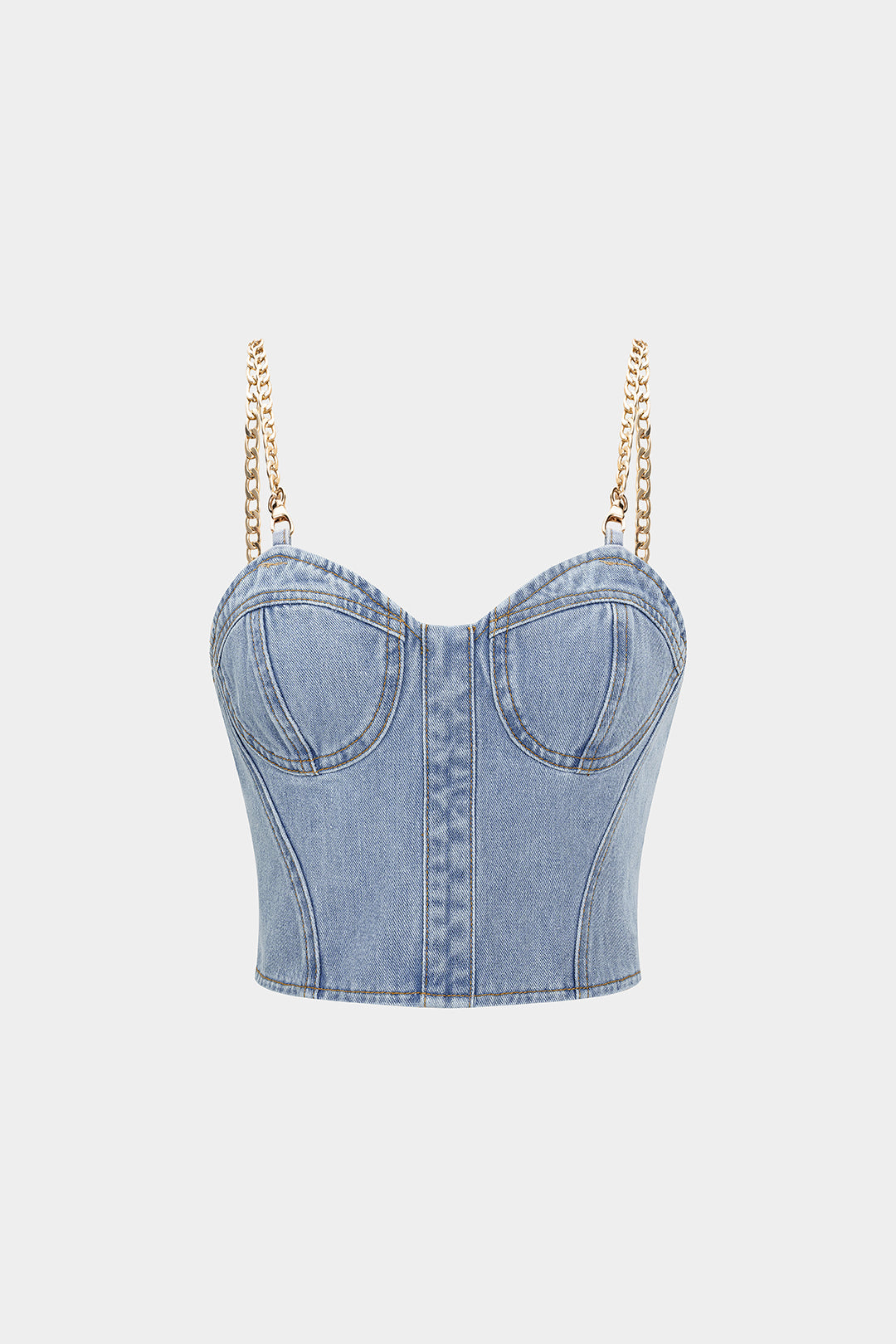 Denim Metallic Chain Bustier Cami Top