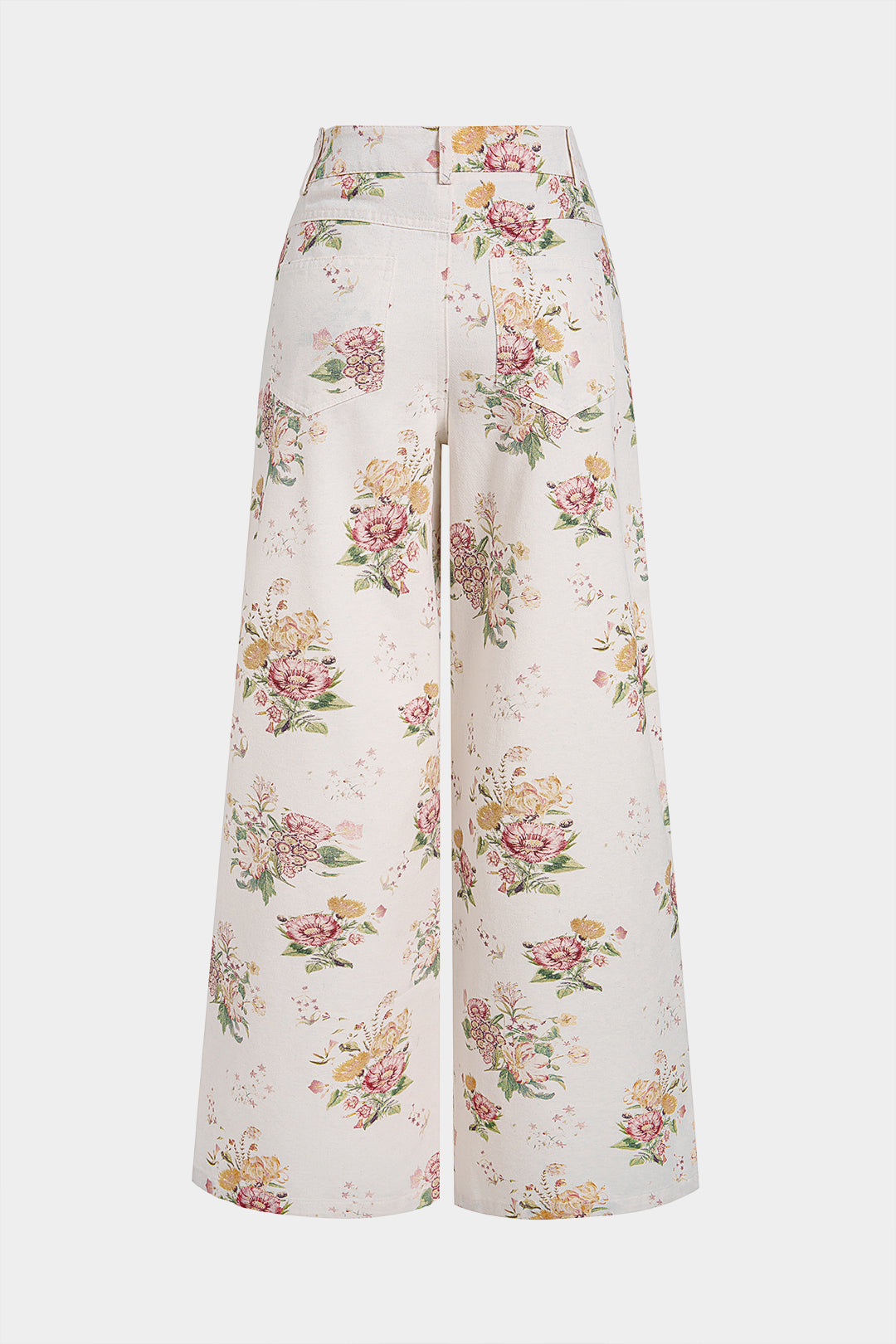 Denim Floral Print High Waist Straight Leg Jeans