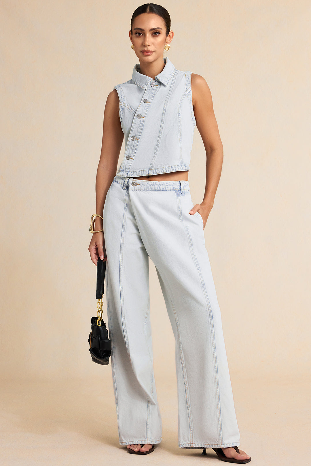 Denim Asymmetrical Straight Leg Jeans