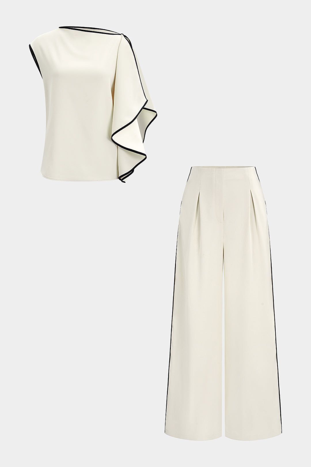 Contrast Binding Asymmetrical Tank Top And Straight Leg Pants