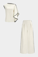 Contrast Binding Asymmetrical Tank Top And Straight Leg Pants