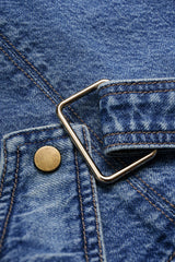 Denim Lapel Button Short Sleeve Cropped Shirt
