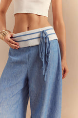 Contrast Tie Front Wide Leg Pants