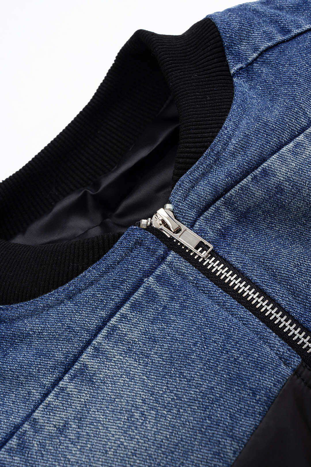 Demin Patchwork Zipper Puffer