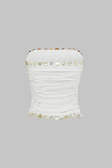 Button Ruched Tube Top