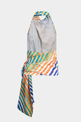 Contrast Stripe Print Tie-Up Tank Top