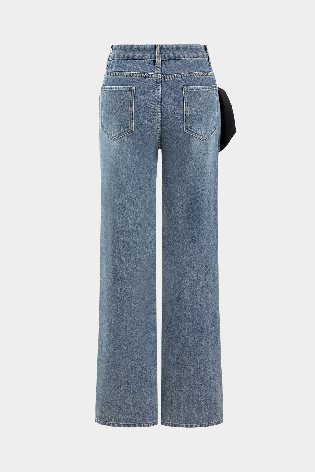 Bow Tie Patchwork Pocket Straight Leg Jeans
