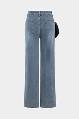 Bow Tie Patchwork Pocket Straight Leg Jeans
