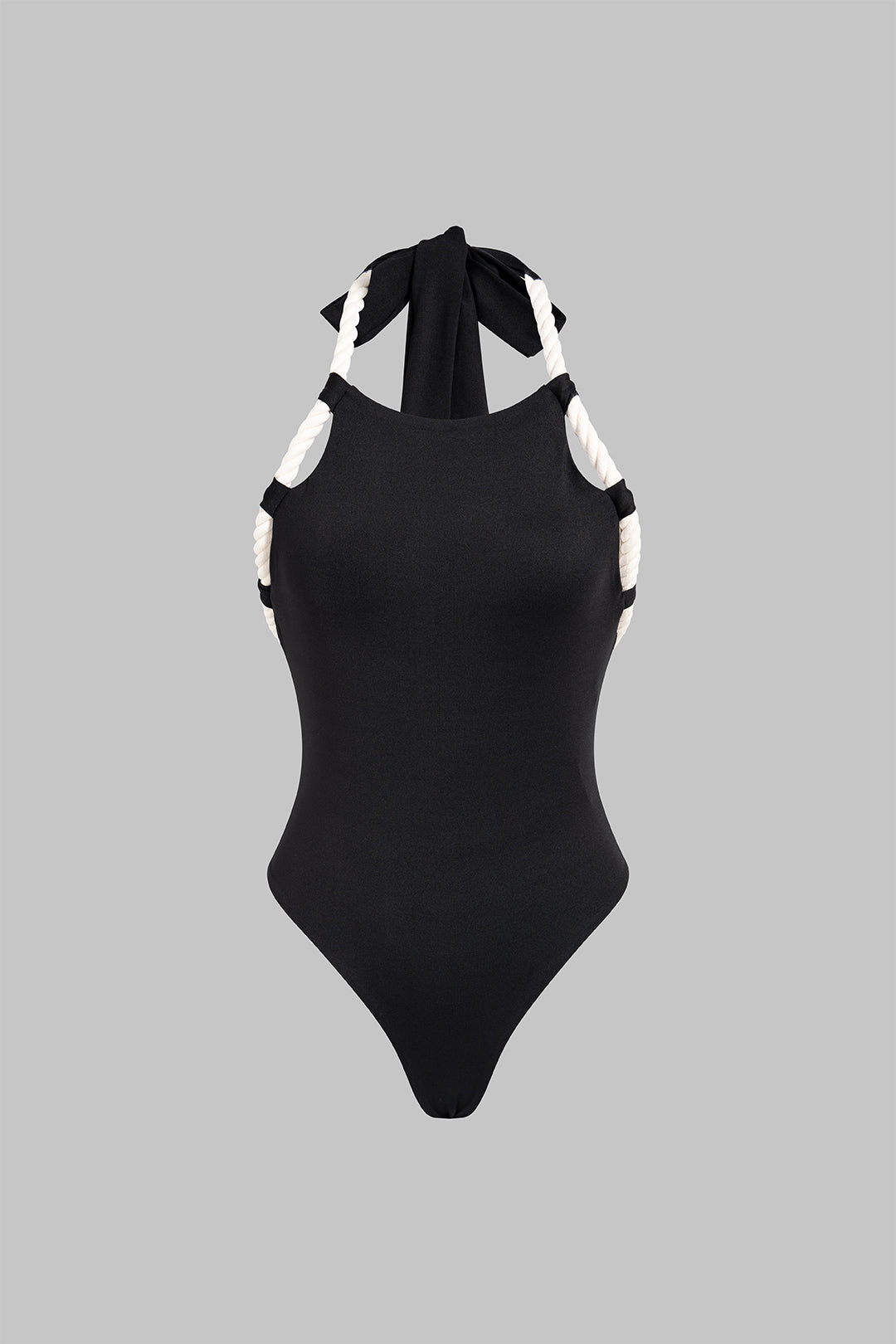 Contrast Halter Neck Twist Knot Backless Tie-Up Sleeveless Bodysuit