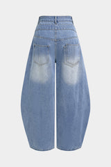 Denim Double Waistband High Waist Wide Leg Jeans