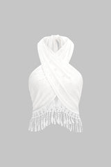 Crossed Halter Neck Fringe Hollow Out Backless Tank Top