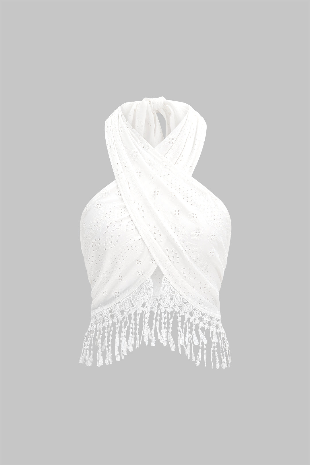 Crossed Halter Neck Fringe Hollow Out Backless Tank Top
