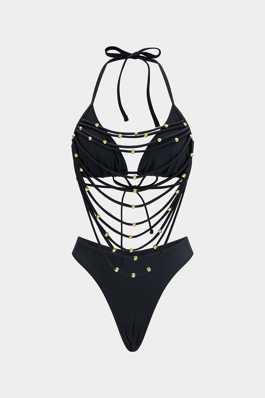 Beaded Cut Out Tie-Up Bikini Set