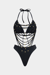 Beaded Cut Out Tie-Up Bikini Set