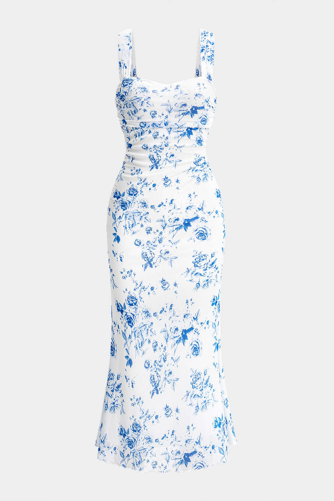 Ditsy Floral Print Mesh Sleeveless Midi Dress