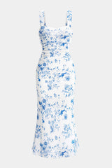 Ditsy Floral Print Mesh Sleeveless Midi Dress