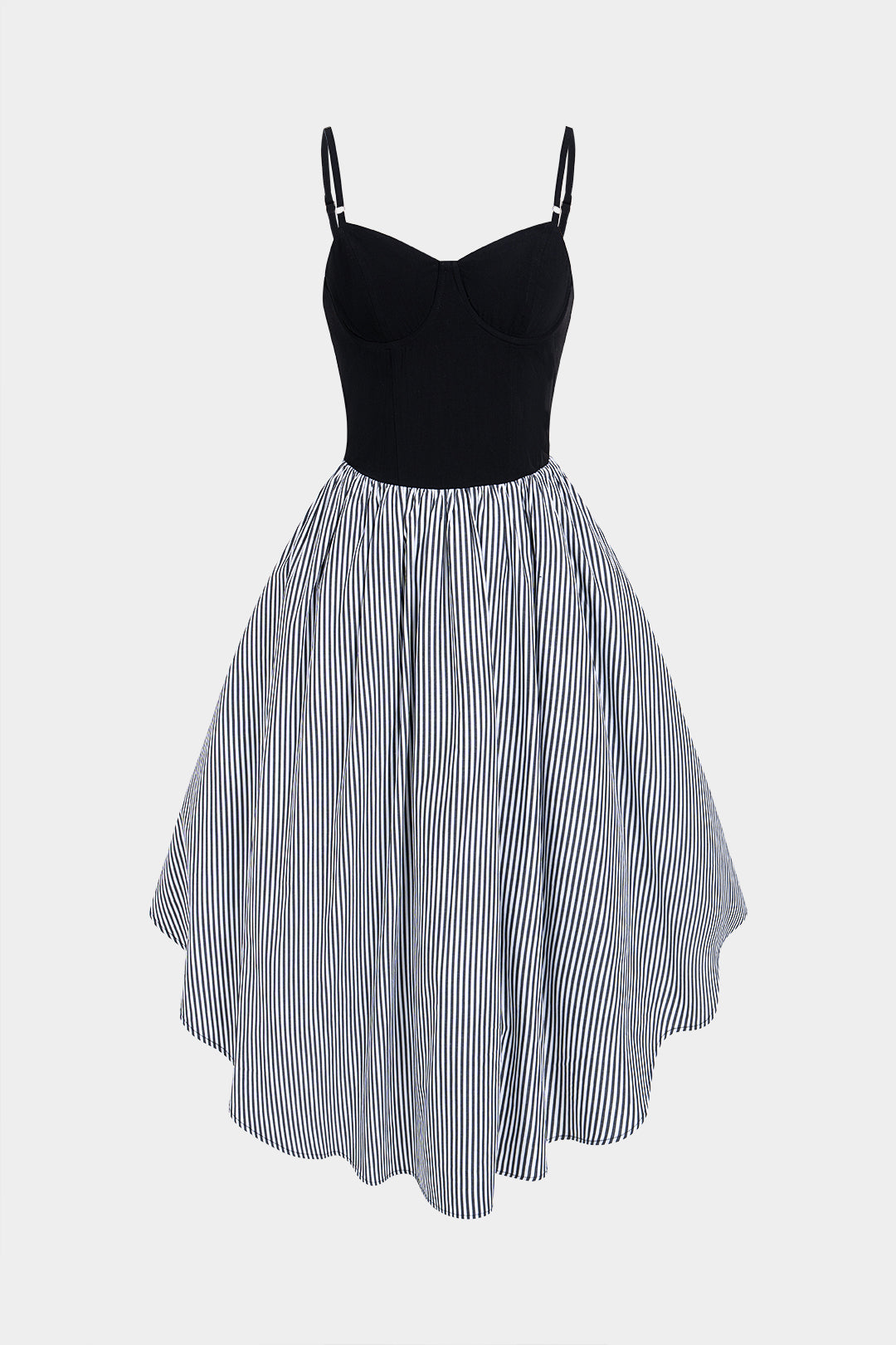 Contrast Stripes Print Asymmetrical Ruched Sleeveless Midi Dress
