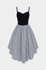 Contrast Stripes Print Asymmetrical Ruched Sleeveless Midi Dress