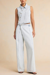Denim Asymmetrical Straight Leg Jeans