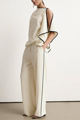 Contrast Binding Asymmetrical Tank Top And Straight Leg Pants