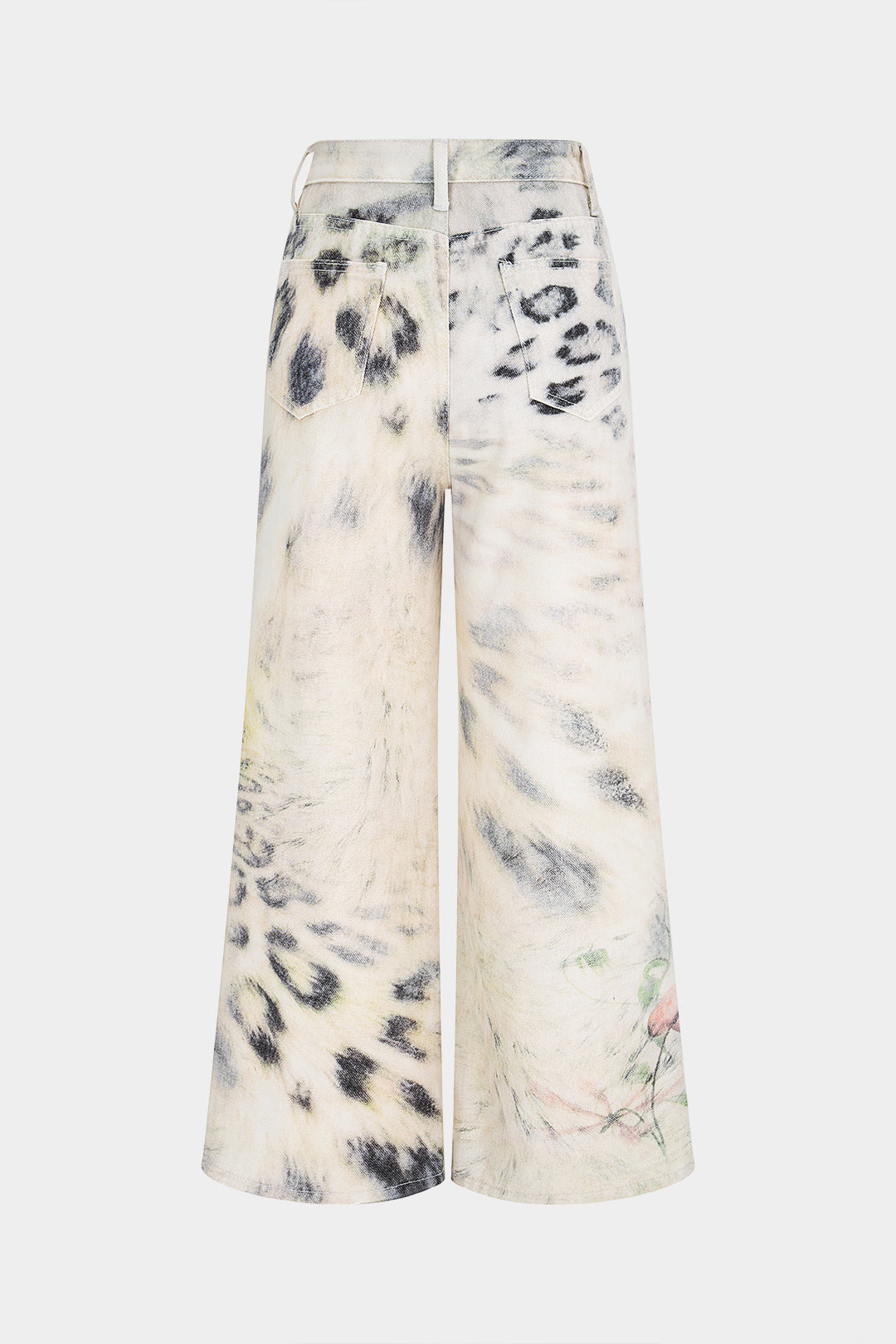 Denim Leopard Print High Waist Straight Leg Jeans