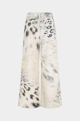Denim Leopard Print High Waist Straight Leg Jeans