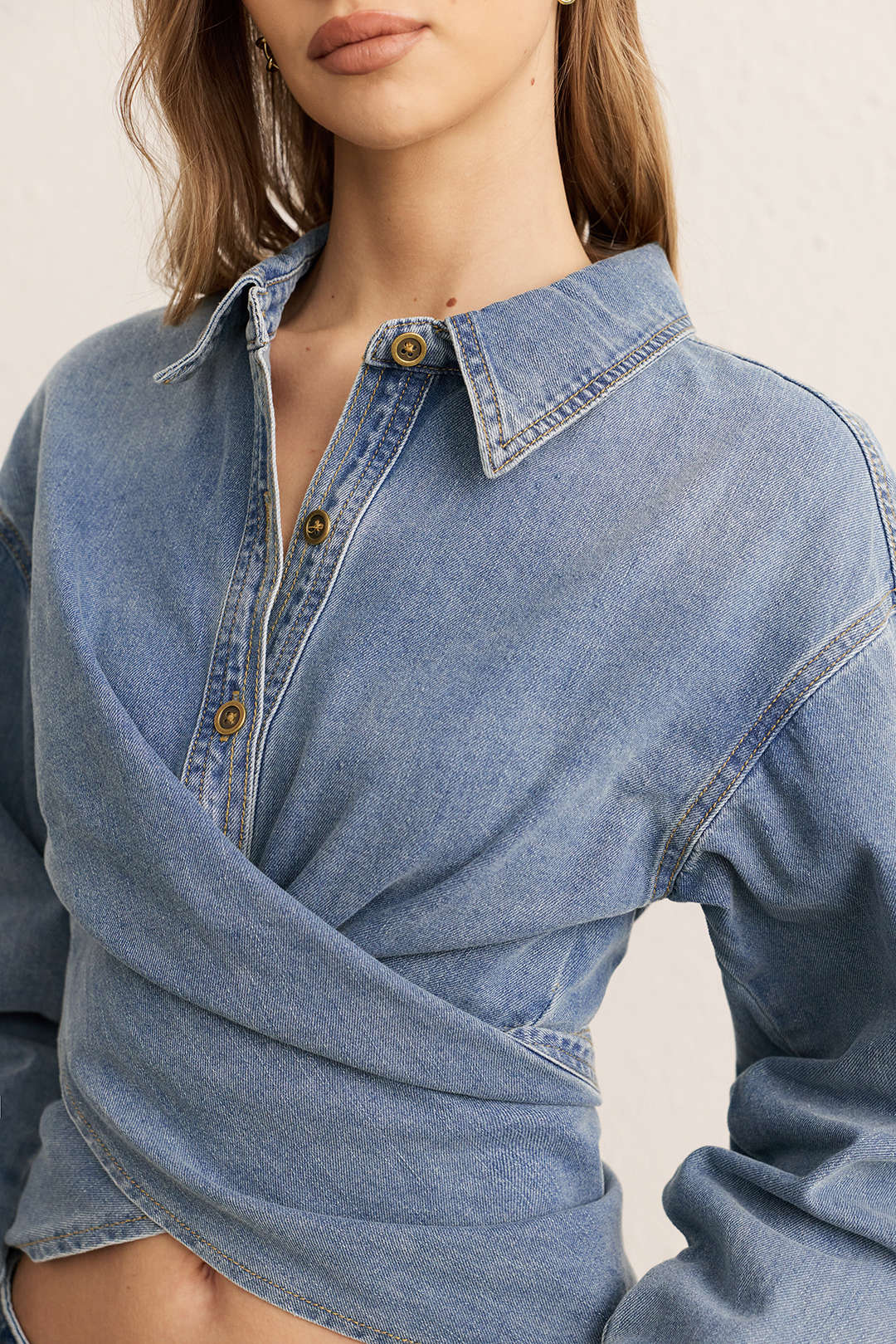 Denim Ruched Crossed Outerwear