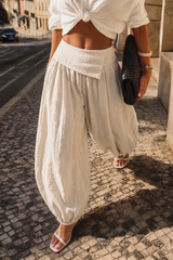 Asymmetrical Button Ruched Wide Leg Pants