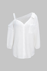 Button Asymmetrical Backless Long-Sleeve Shirt