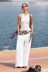 Contrast Ruched Tie-Up Knotted Pants