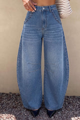 Denim Braided Pocket Zipper Horseshoe Jeans