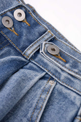 Denim High Waist Frayed Wide Leg Shorts