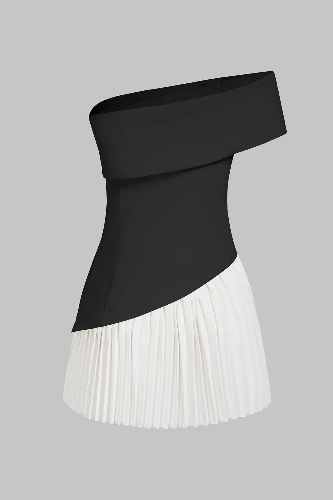 Contrast Off Shoulder Metallic Asymmetrical Pleated Sleeveless Mini Dress