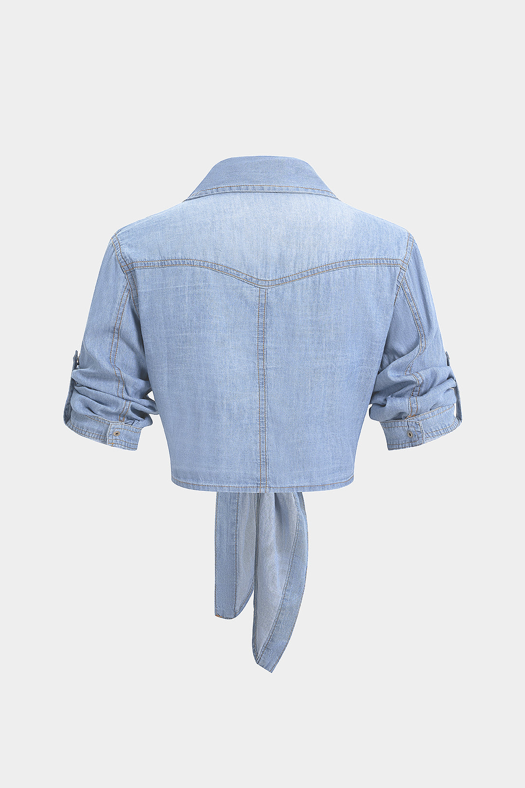 Denim Lapel Knotted Short Sleeve Shirt