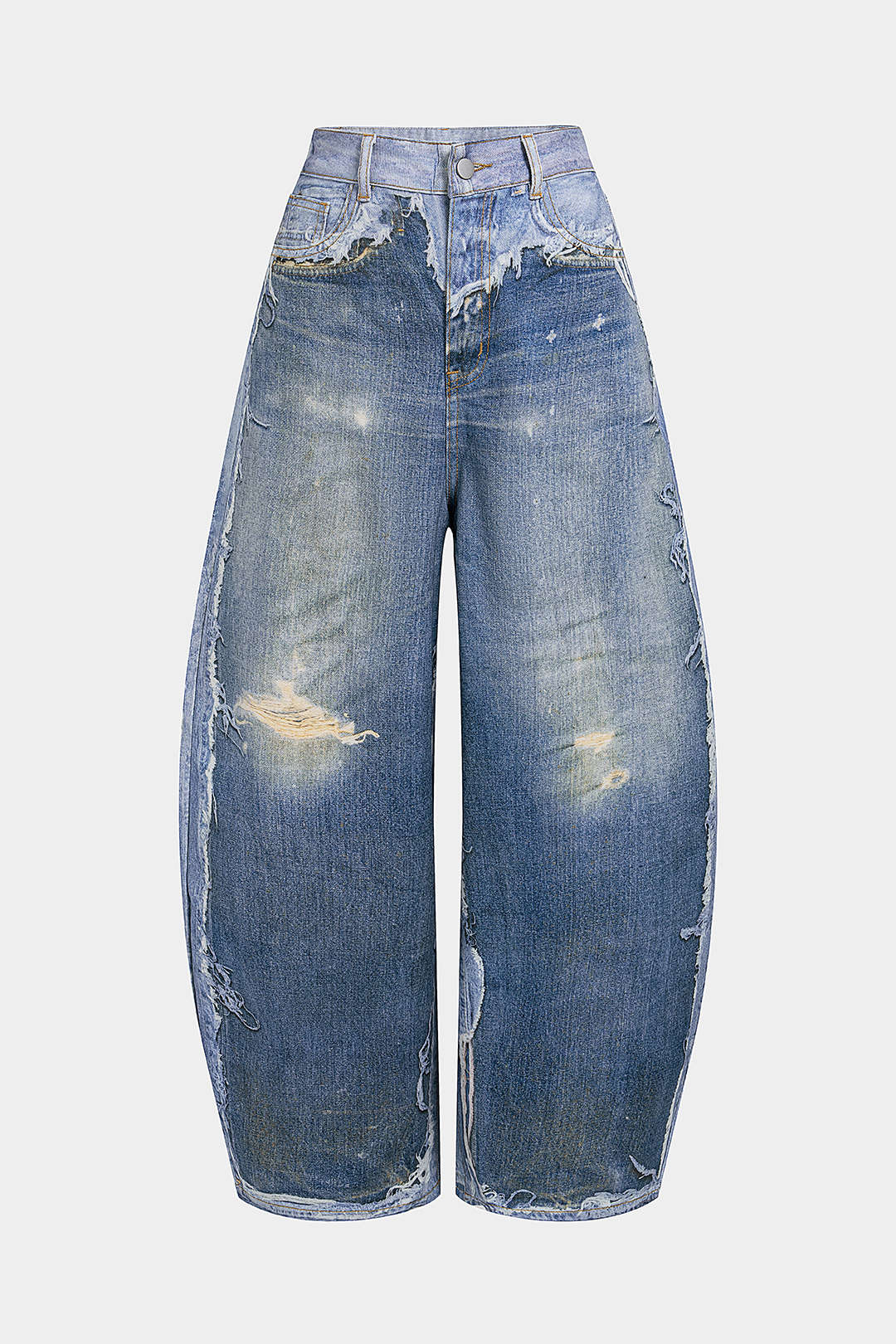 Contrast Denim Print Pocket Barrel Pants